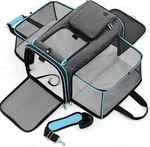 2 Sides Travel Expandable Pet Carrier Bag (Large), Airline Approved Soft-Sided Cat Carrier with Pad & Pocket & Removable Shoulder Strap (Blue)