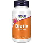 Now Foods, Biotin, 5000mcg, Vitamin B7, High Dose, 60 Vegan Capsules, Gluten Free, Soy Free, Vegetarian, Non GMO