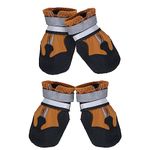 REESTBOO Dog Boots, 4 Pcs Easy Wearing Dog Paw Protector Dog Shoes with Reflective Straps & Anti-Slip Soles, Dog Snow Boots Outdoor Running Shoes for Small Dogs Puppy, Brown (S)