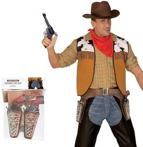 Cowboy Toys Gun and Western Holster Set for Adults, Toy Revolver and Adjustable Belt Halloween Costume Accessory for Men and Women (37-43 inches)