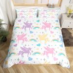 Unicorn Rainbow Bedding Set Queen,Fantasy Unicorn Comforter Cover for Boys Girls,Kids Girly Colorful Duvet Cover Set Fairy Tale Bedspread Cover Fashion Teens Bedroom Decor 3 Pcs Bed Collection