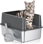 ONE Pix Stainless Steel Litter Box, Small Cat Litter Box with Lid, 17" L x 13.3" W x 11.8" H, Metal Litter Box for Kitty Cats with High Sided, Non-Sticky, Odorless, Spill Proof, Dark Grey