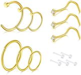 D.Bella Gold Nose Hoop, 18G Gold Nose Ring Clear Nose Studs Body Jewelry Piercing Nose Ring Hoop