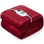 Warmrest Electric Blanket Heated Throw Blanket 𝟏𝟑𝟎𝐱𝟏𝟔𝟎𝐜𝐦 Soft Flannel, 6 Heat Levels Fast Heating, 1 to 10 Hours Auto-Off Detachable Controller Machine Washable 𝐑𝐞𝐝 Blanket for Sofa