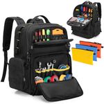 Rexmica Tool Bag Backpack for Men with 3 Tool Pouches, Heavy-Duty Tool Storage Organizer Bag with Padded Shoulder & Waist Support, Tactical Work Tool Bag for Electrician, Repairman, HVAC Techs