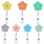 7Pcs Cute Retractable Badge Reels, Flower Badge Reel Cute Nurse Badge Holder Clip Id Name Clip Tag Colorful Floral Badge Reel Pack for Nursing Nurses Hospital Teacher Pediatric Lanyards Accessories