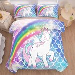 Tailor Shop Unicorn Comforter Sets Twin Size,Blue Unicorn Bedding Sets for Girls Kids Teens with 1 Pillowcase……