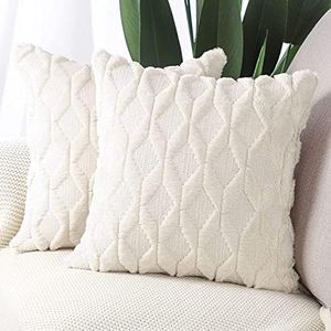 Ausgear Pack of 2 (45 * 45cm) Soft Plush Short Wool Throw Pillow Covers Velvet Decorative Luxury Style Faux Fur Cushion Case Pillow Cover for Sofa Couch Bedroom