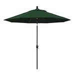 California Umbrella 9' Round Aluminum Market Umbrella, Crank Lift, Push Button Tilt, Bronze Pole, Pacifica Hunter Green