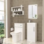 Cloakroom Suite Gloss White 400mm 1 Door Floor Standing Vanity Unit & BTW WC Unit with Crosby Slim Pan