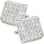 Large Square Studded Colored Crystal Cuff Links for Men – Suit Cufflinks (Clear/Silver, CL-7603)