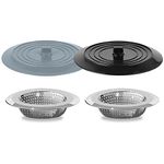 V-TOP Sink Strainer Stopper 4 Pack, Universal Silicone Kitchen Sink Drain Strainer Cover Plug Stopper Kit, 4.5 Inch Stainless Steel Sink Filter Strainer, Food Catcher for Kitchen Sink