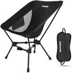 MARCHWAY Lightweight Folding Camping Chair, Stable Portable Compact for Outdoor Camp, Travel, Beach, Picnic, Festival, Hiking, Backpacking, Supports 330Lbs (Black)