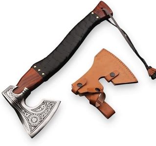 Custom Handmade Gift Forged Carbon Steel Viking Axe with Rose Wood Shaft, Wood Cutting, Viking Bearded Camping Axe,annivarsary Gift - with Leather Cover (Axe-64)