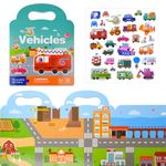 ASTARON Reusable 3D Puffy Sticker Book for Kids, Cute Waterproof Vehicle Stickers, Jelly Sticker Game Travel Stickers and Educational Sensory Learning Toy,Scenes Stickers and Busy Book