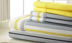 Spirit Linen home Full Size Bed Sheets Set - 6PC Striped Ultra Soft Microfiber Bed Sheets - Easy to Clean, Full Size Sheets with Fitted Sheet, Flat Sheet & Pillowcases (Grey/Yellow)