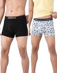 DaMENSCH Men's Regular Fit Cotton Pack of 2 Basic Printed Trunk|underwear for men, Combed Cotton, Stretchy Fabric, Anti-Bacterial and Microfibre Waistband, mens underwear-Black Space dot,STROKE GRAY-M