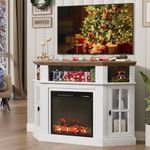 Flamaker Fireplace Corner TV Stand for TVs up to 55 Inch, Entertainment Center with 18" Fireplace, TV Console Table with Glass Door Storage Cabinet and Open Shelf (White)