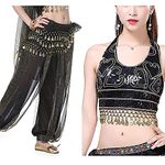 VRITRAZ Polyester Casual Style Women's Chiffon Belly Dance Heart Design Chiffon Top, Harem Pants And Hip Scarf Ringy Fancy Pants (Black), Free Size