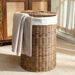 Pure Home + Living Round Heather Wicker Laundry Basket/Storage Box with Lid, Storage Basket With Handles, Woven Storage Basket For Pillows, Blankets, Clothes - 60.96cm x 43.18cm x 43.18cm, Brown