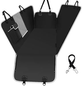 Pecute Protection Voiture Chien, Housse avec Fenêtre de Visualisation Imperméable Anti-déchirure de Siège Arrière Coffre,Ceinture Bonus(146x136cm,Noir)