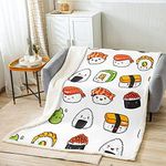 Sushi Pattern Blanket Japanese-Style Fleece Blanket for Couch Travel Sofa Teens Food Theme Sherpa Blanket Cute Cartoon Japanese Sushi Plush Throw Blanket Room Decor Air Conditioning 40"x50"