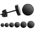 6 Pairs 3mm-8mm Black Round Stud Earrings Set Stainless Steel Ear Studs for Men Women