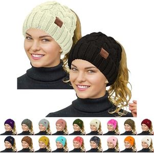 Rosoz Ponytail Beanie for Women,Winter Warm Beanie Tail Soft Stretch Cable Knit Messy High Bun Hat