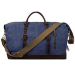 S-Zone Mens Canvas Leather Holdall Travel Duffle Overnight Weekend Satchel Totes Bag Handbags (Blue)