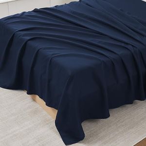 King Size Flat Sheet Only - Ultra Soft & Breathable Brushed Microfiber Top Sheet Only for King Size Beds, King, Navy Blue