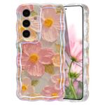 EYZUTAK Case for Samsung Galaxy S24, Colorful Retro Oil Painting Flower Laser Glossy Pattern Cute Curly Wave Edge Exquisite Phone Cover Stylish Durable TPU Protective Case for Girls Women - Green