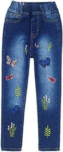 Kidscool Space Little Girls Embroiderd Grass Jeans Pants,Blue,4-5 Years