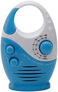 Shower Radio, 3V 0.5W Adjustable Volume Showers AM FM Button Speaker Portable Waterproof Speaker Bathroom Shower Speakers Wireless Radio with Top Handle (Color:White and Blue)