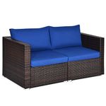 Tangkula Wicker Loveseat 2 Piece, Patio Furniture Couch with Removable Cushions, Rattan Loveseat Sofa for Balcony, Deck, Garden and Poolside