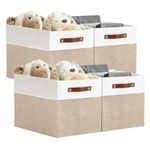 DECOMOMO Cubby Storage Bins | 13x15x13inch Fabric Storage Cubes for Kallax Shelves Cloth Nursery Decorative with Handles (Beige and White, 13x15x13- 4P)