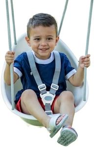 Swurfer Coconut Toddler Swing Comfy Baby Outdoor, 3- Point Adjustable Safety Harness, Secure, Safe Quick Locking System, Blister-Free Rope, Easy Installation, Ages 9 Months and Up, Ivo, White