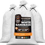 Woven Polypropylene Sand Bags for Flooding, Gravel -18" x 30" Sacks 100 lb Weight Limit, Military Grade Reusable Refillable Sand Bag for Hurricane Flood Protection, Empty Sandbags, White, Bundle of 20