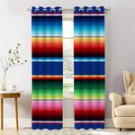 Shrahala Ethnic Mexican Colorful Blackout Window Curtains, Stripes Pattern Party Decor Ethnic Thermal Insulated Curtains Grommet Top Window Drapes for Living Room, Bedroom (2 Panels,52 x 84 in)