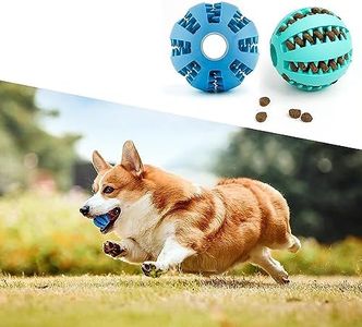 DEWEL 2 PCS Pelota Perro, Juguete Interactivos para Perro, Juguete Dispensador de Golosinas para Mascotas, Pelota Dental Perro Indestructible, Bola de Limpieza de Dientes, de Caucho, Azul y Verde 7cm