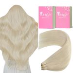 YoungSee Weft Hair Extensions Blonde Sew in Hair Extensions Real Human Hair Platinum Blonde Weft Real Hair Extensions Blonde Hair Extensions Real Human Hair for Short 14Inch 100G