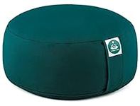 Present Mind Round Zafu Meditation Cushion (Height 6.5") - Color: Emerald Green - Yoga Cushion/Buckwheat Zafu Pillow - Washable Cover - 100% Natural Floor Cushion - Meditation Gifts