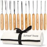 Schaaf Wood Carving Tools Set of 12 Chisels with Canvas Case | Wood Chisels for Woodworking | Wood Working Tools and Accessories | Wood Carving Chisels | Razor Sharp CR-V 60 Steel Blades | Wood Chisel