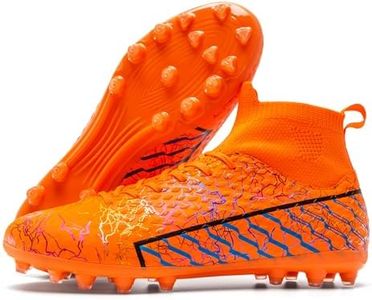 LSIDORYC Soccer Cleats Mens Womens High-Top Football Cleats with Ankle Support |Lightweight No-Tie Lacing for Multi-Surface Training Ttacos de Futbol para Hombre Orange US Size 4
