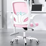 Kensaker Office Desk Chair with Lumbar Support Ergonomic Mesh Office Chair with Wheels and Flip-up Armrests Adjustable Height Swivel Computer Chair for Home and Office (Pink)