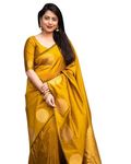 C J Enterprise Women's Banarasi Saree Pure Kanjivaram Silk Saree Soft Design Wear Pattu Sarees Latest Cotton With Blouse Piece Kanchipuram For Wedding Sadi New Ladies 2023 2024 (KeriGola) (Yellow)