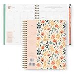 2025 Floral Annual Planner by Bright Day, Yearly Monthly Weekly Daily Spiral Bound Dated Agenda Flexible Cover Tabbed Notebook, 9.5" x 7.5"