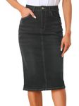 Allegra K Casual Denim Skirt for Women's High Waist Stretchy Midi Jean Skirts Black S