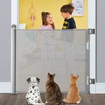 Retractable Baby Gate, Extra Wide Safety Kids or Pets Gate, 33” Tall, Extends to 55” Wide, Mesh Safety Dog Gate for Stairs, Indoor, Outdoor, Doorways, Hallways(33”x55”- Grey)