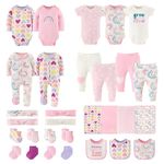 The Peanutshell Baby Layette Set for Girls, New Born Baby Essentials Must Haves, New Baby Girl Gifts 0-3 Months, 30 Pieces, Pink, Newborn