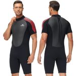 Owntop Shorty Wetsuit Mens 3/2mm Neoprene Diving Wet Suit for Surfing Swimming Kayaking (Red, L)